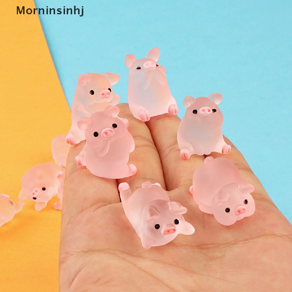 Mornin 6pcs/set Bercahaya Mini Resin Babi Dashboard Mobil Mainan Boneka Angka Dekorasi Taman Rumah Kartun Warna-Warni Lucu Mobil Ornamen Hadiah id