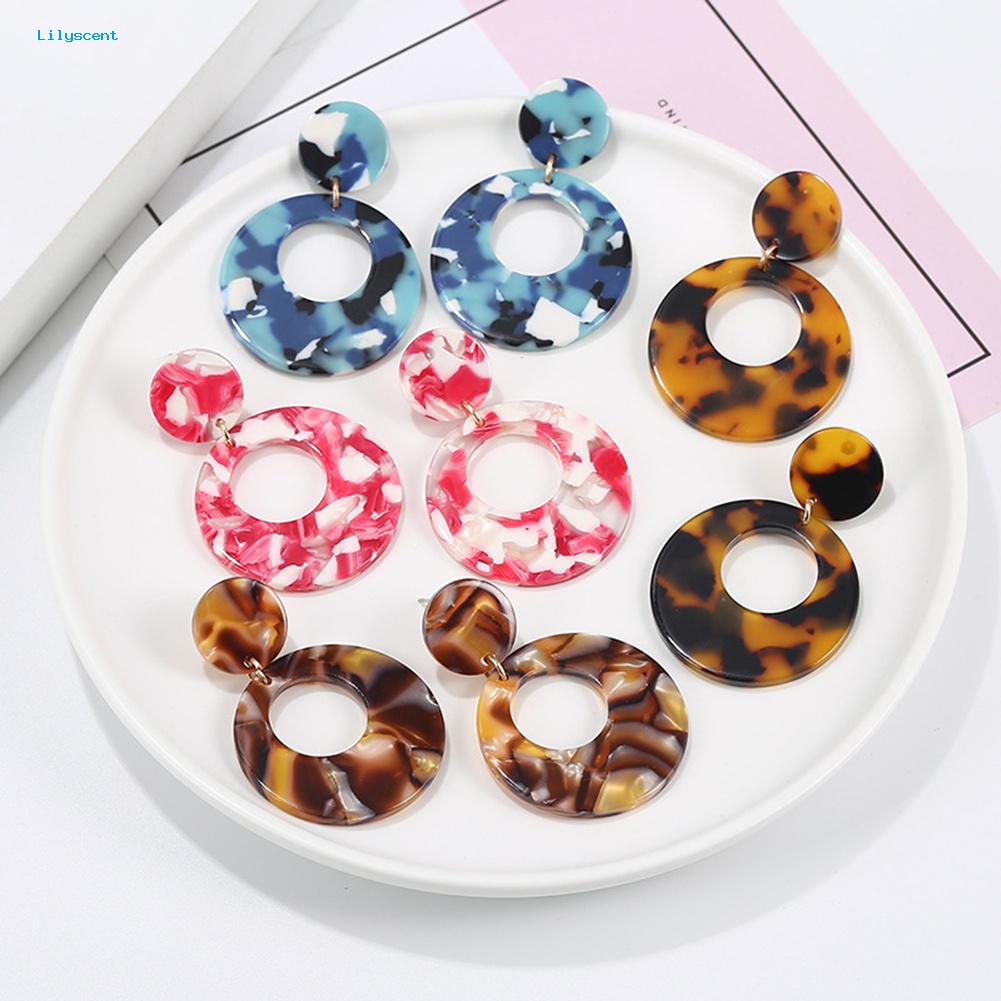 Lilyscent Vintage Wanita Berongga Bulat Geometris Menjuntai Ear Stud Earrings Pesta Perhiasan Hadiah