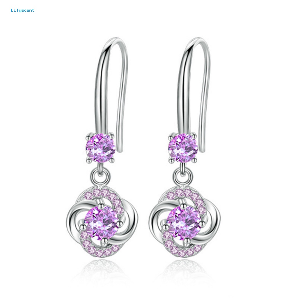 Lilyscent Wanita Berlian Imitasi Cubic Zirconia Rumbai Four-leaf Clover Hook Earrings Perhiasan