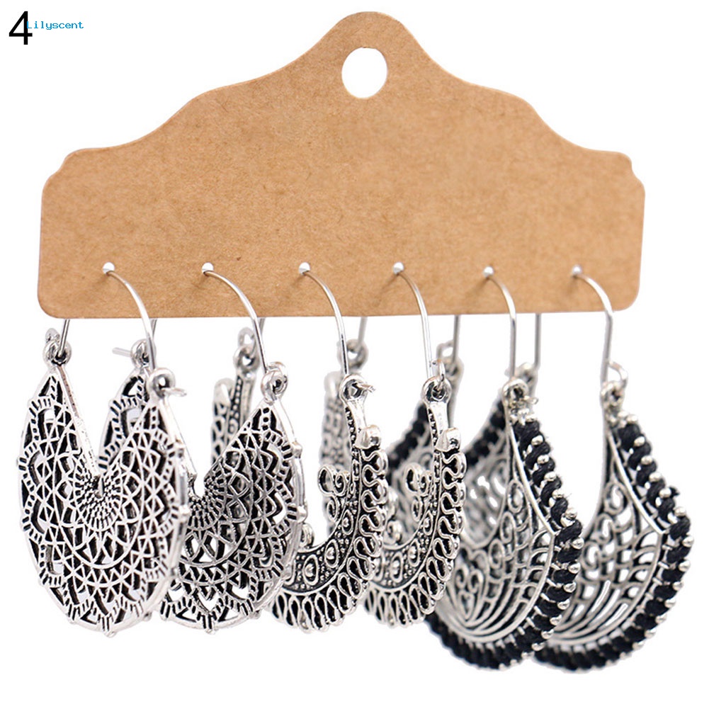 Lilyscent 3pasang Geometris Bulat Kerang Menjuntai Wanita Hoop Hook Anting Perhiasan Pesta