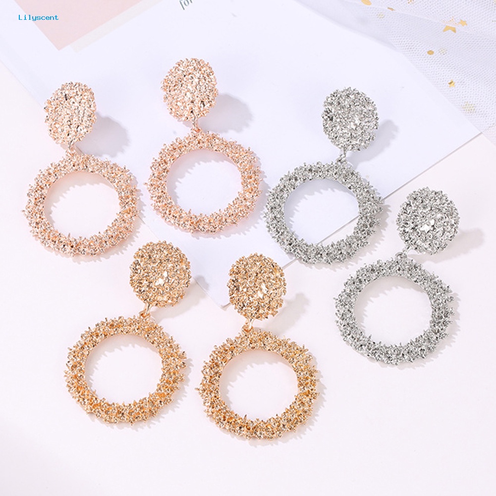 Lilyscent Fashion Wanita Geometris Berongga Lingkaran Liontin Menjuntai Stud Earrings Perhiasan Dekorasi