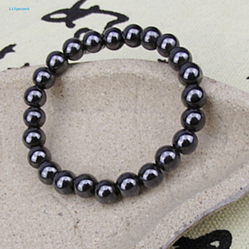 Gelang Batu Magnet Bulat Hitam Lilyscent Fashion Unisex Perawatan Kesehatan Bangle Jewelry
