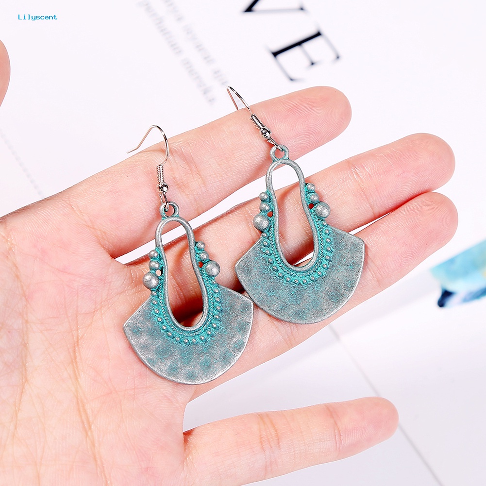 Lilyscent Retro Wanita Bohemian Etnik Geometris Menjuntai Eardrop Kait Anting Perhiasan Hadiah