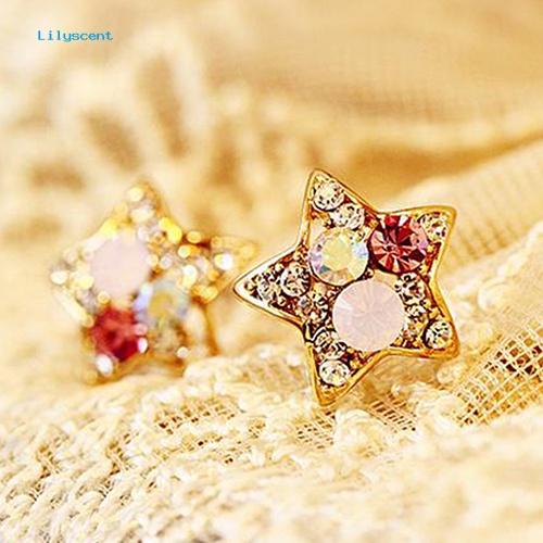 Lilyscent Fashion Wanita Elegan Berlian Imitasi Bentuk Bintang Ear Stud Earrings Perhiasan Pesta