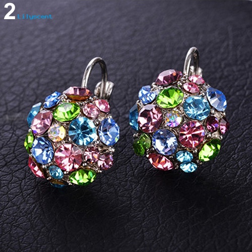 Lilyscent Wanita Warna-Warni Cubic Zirconia Bola Eardrop Leverback Earrings Perhiasan Pesta