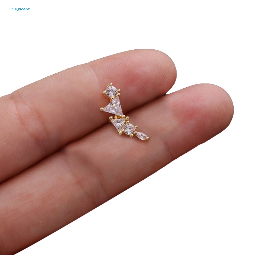 Lilyscent 1Pc Lady Cubic Zirconia Hias Bintang Bulan Telinga Stud Anting Tindik Helix Perhiasan