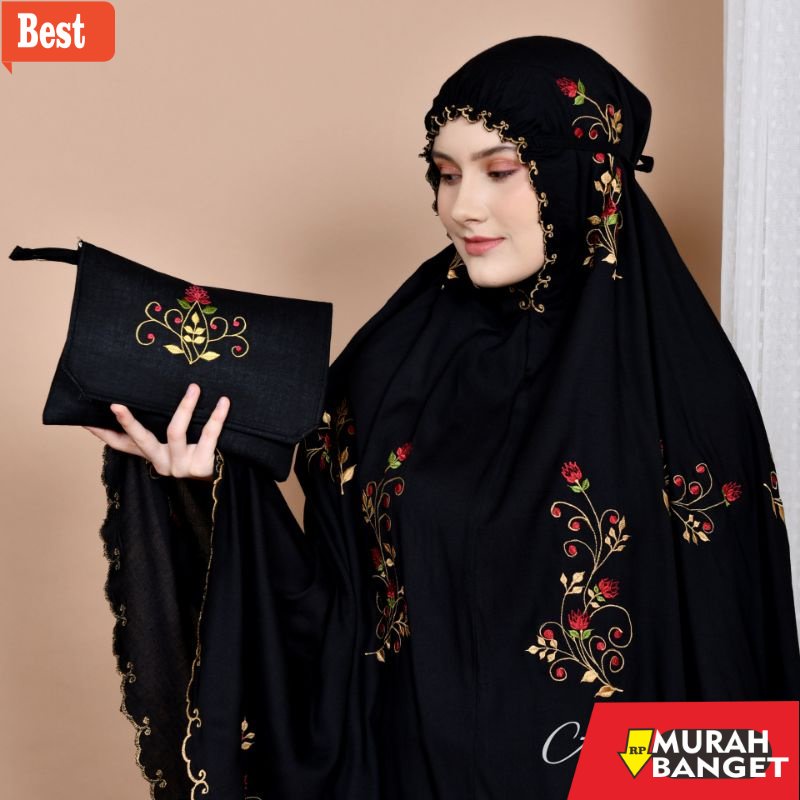 Peralatan ibadah di bulan ramadhan- Mukena dewasa rayon bordir timbul|mukena mewah bordir bunga timb