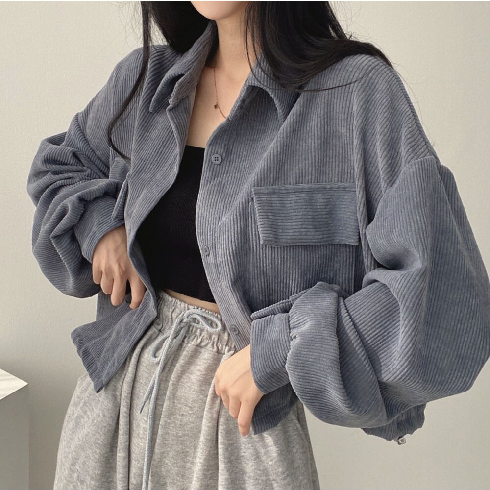 GROSIRTAS TG1693 Jaket Corduroy Wanita Import Outer Crop Retro Style Vintage