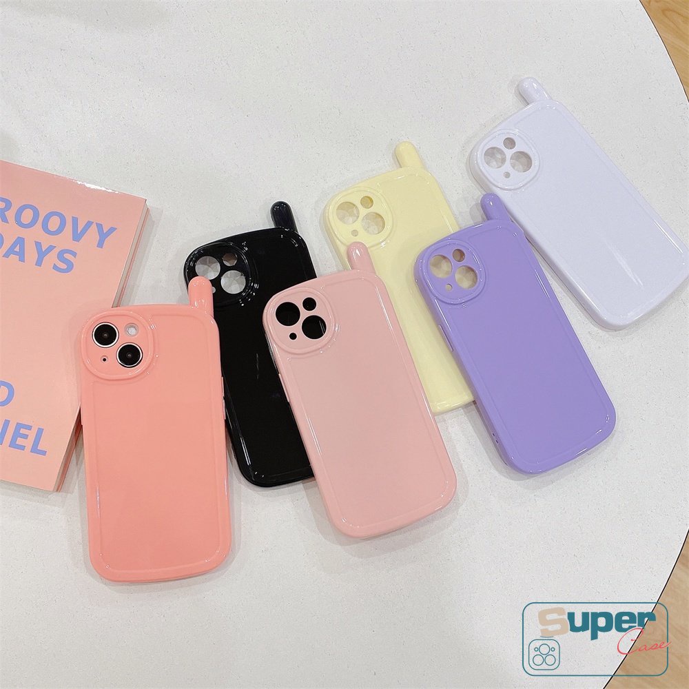 IPHONE Casing Ponsel Vintage Warna Solid Permen Macaron Sederhana Kompatibel Untuk Iphone7 8 14 Plus XR 13 11 12 Pro MAX X XS MAX SE 2020 Klasik Retro Desain Ponsel Glossy TPU Soft Cover