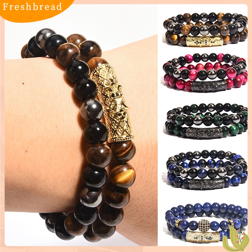 &lt; Freshbread &gt; Beads Bracelet Double Layer Metal Buckle Stitching Triple Protection Manik-Manik Tali Elastis Membawa Keberuntungan Kemakmuran Kebahagiaan Hadiah Gelang Penyembuhan Mata Harimau Imitasi Alami