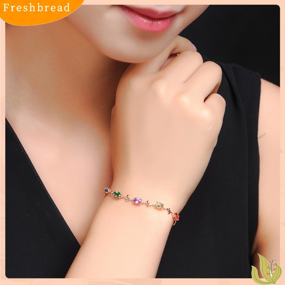 &lt; Freshbread &gt; Elegan Multicolor Oval Berlian Imitasi Kupu-Kupu Wanita Gelang Pesta Perhiasan Hadiah