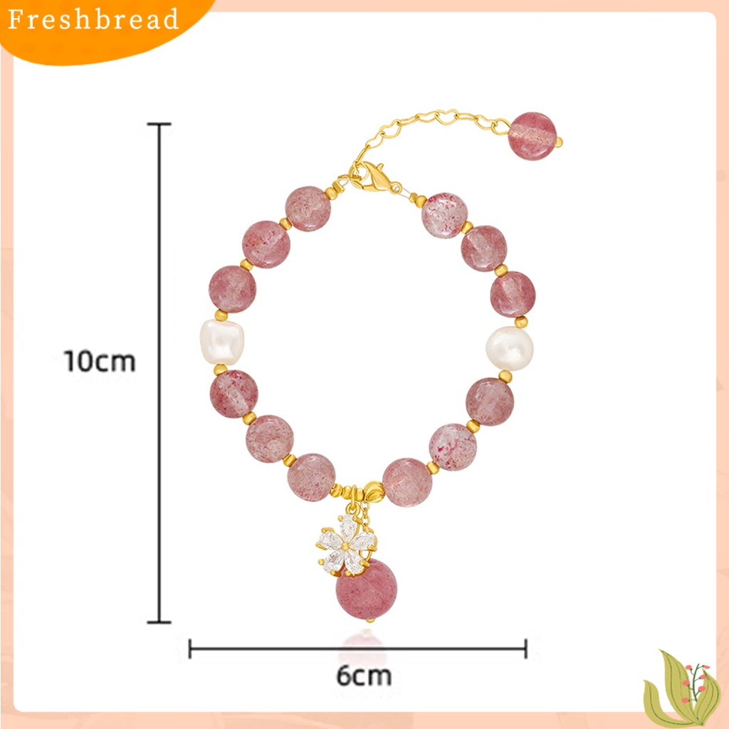 &lt; Freshbread &gt; Wanita Gelang Manik-Manik Manis Mutiara Imitasi Bunga Cubic Zirconia Hadiah Hias Pink Faux Kristal Manik-Manik Bangle Perhiasan Aksesori Busana