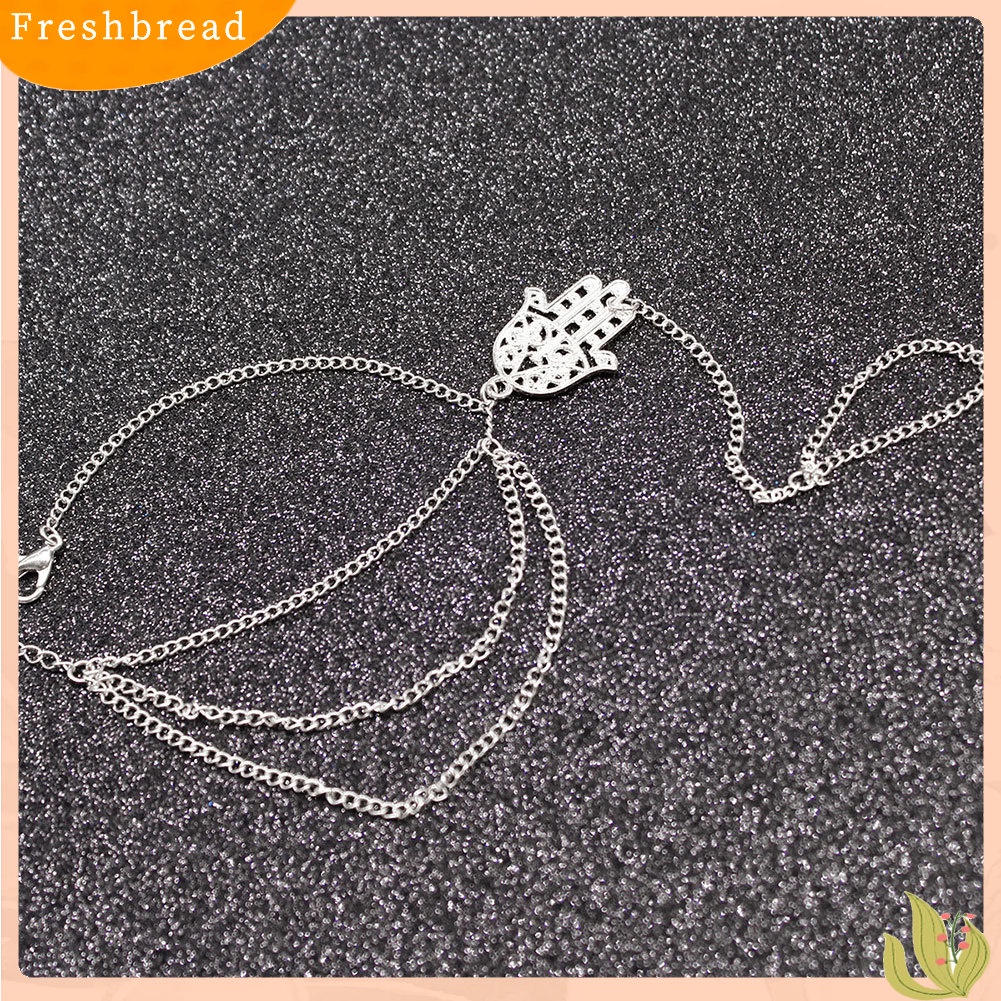 &lt; Freshbread &gt; Wanita Hamsa Tangan Asimetris Budak Rumbai Rantai Harness Jari Cincin Gelang