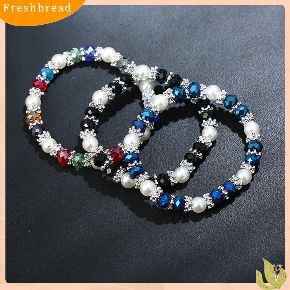 &lt; Freshbread &gt; Shiny Colorful Rhinestone Faux Pearl Gelang Bangle Wanita Perhiasan Hadiah Ulang Tahun