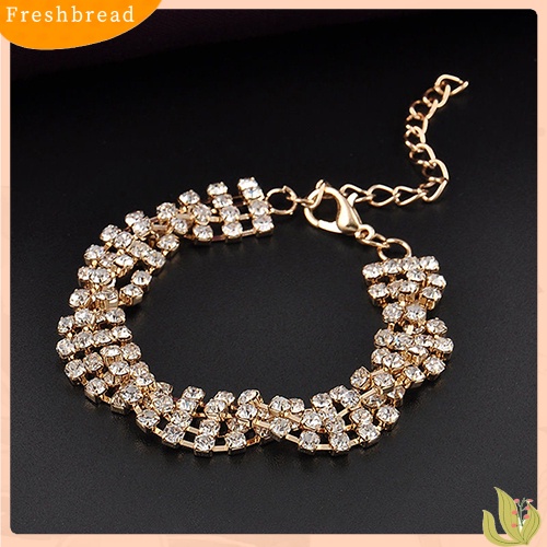 &lt; Freshbread &gt; Fashion Wanita Emas Perak Berlapis Kristal Bening Rantai Gelang Bangle Perhiasan