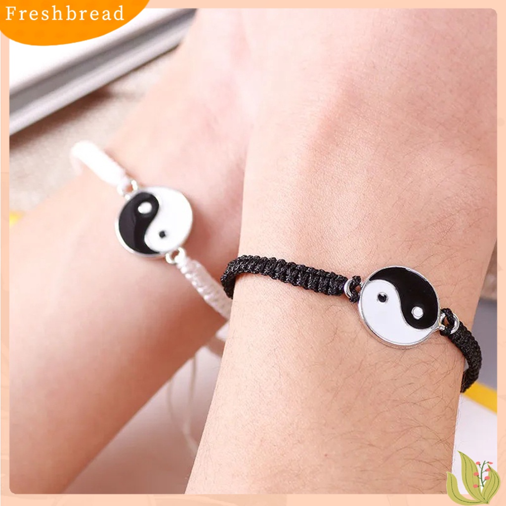 &lt; Freshbread &gt; Couple Gelang Handmade Braided Adjustable Round Beads Alloy Tai Chi Yin Yang Pria Wanita Tali String Fashion Perhiasan