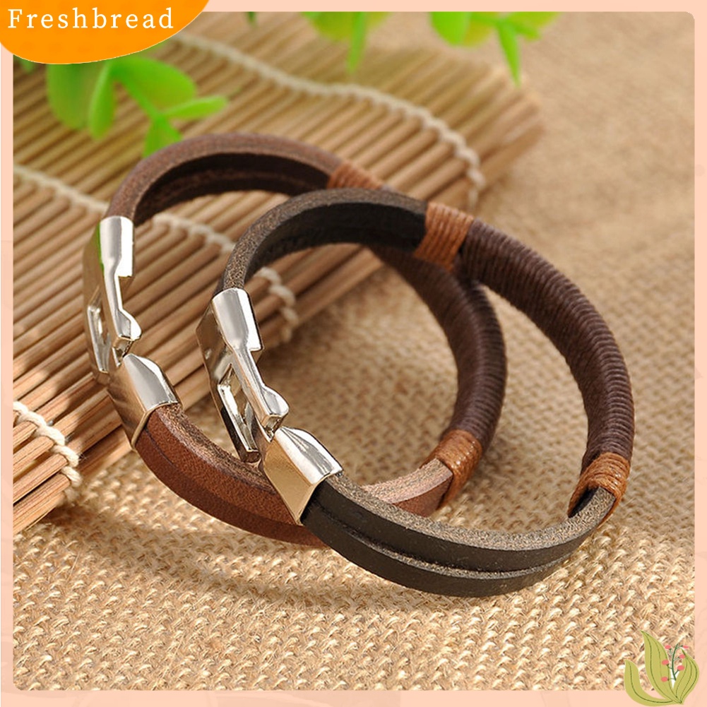 &lt; Freshbread &gt; Pria Vintage Lebar Faux Kulit Gelang Alloy Gesper Gelang Cuff Perhiasan Hadiah