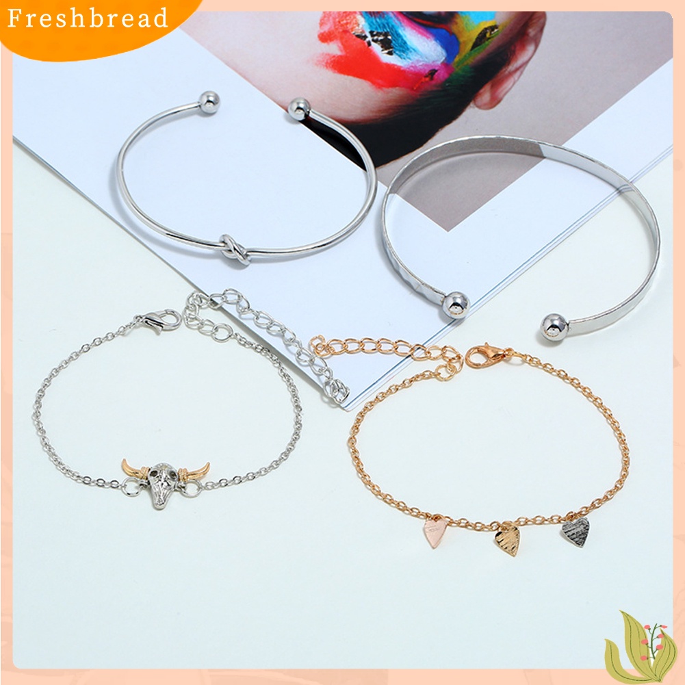 &lt; Freshbread &gt; 4Pcs/Set Wanita Fashion Cow Head Heart Knot Charm Gelang Bangle Perhiasan Hadiah