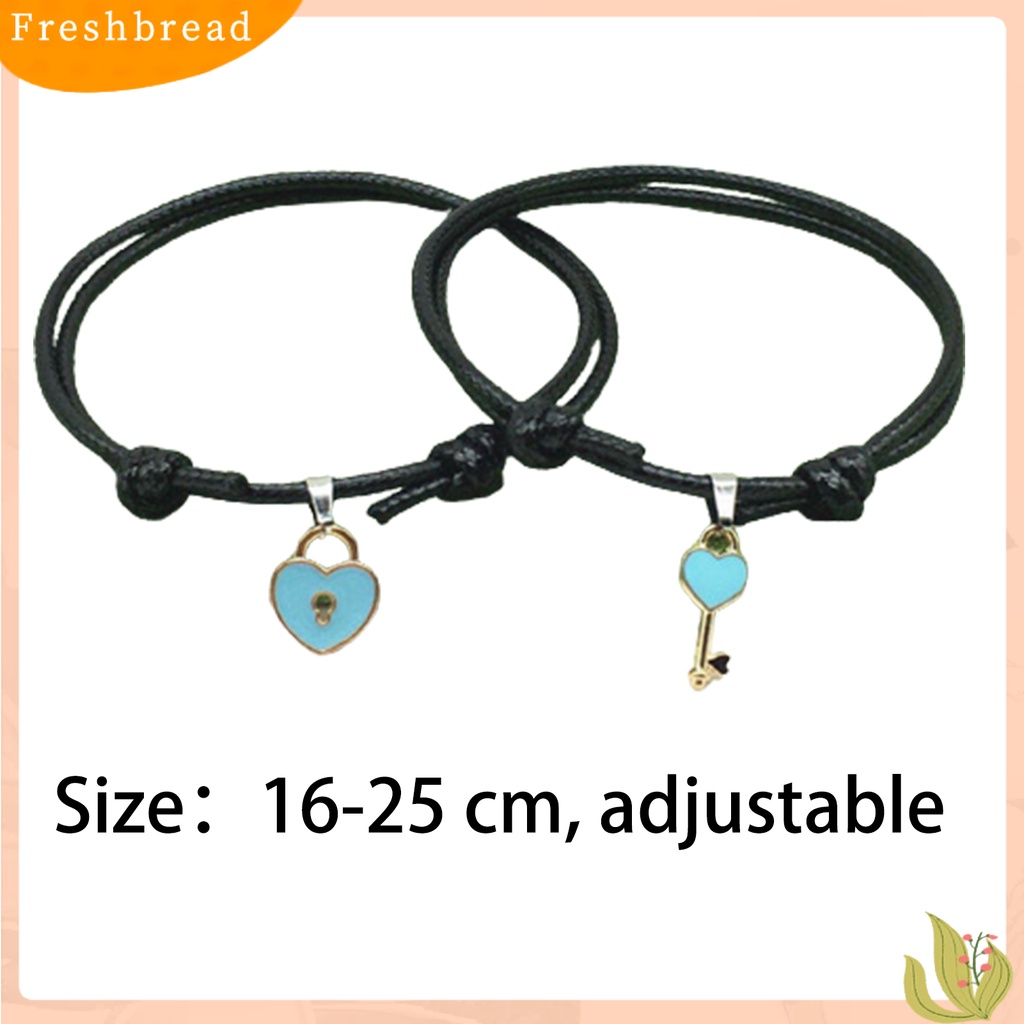 &lt; Freshbread &gt; 1pasang Gelang Couple Chic Adjustable Resin Key Heart Lock Chain Bangle Untuk Pacaran