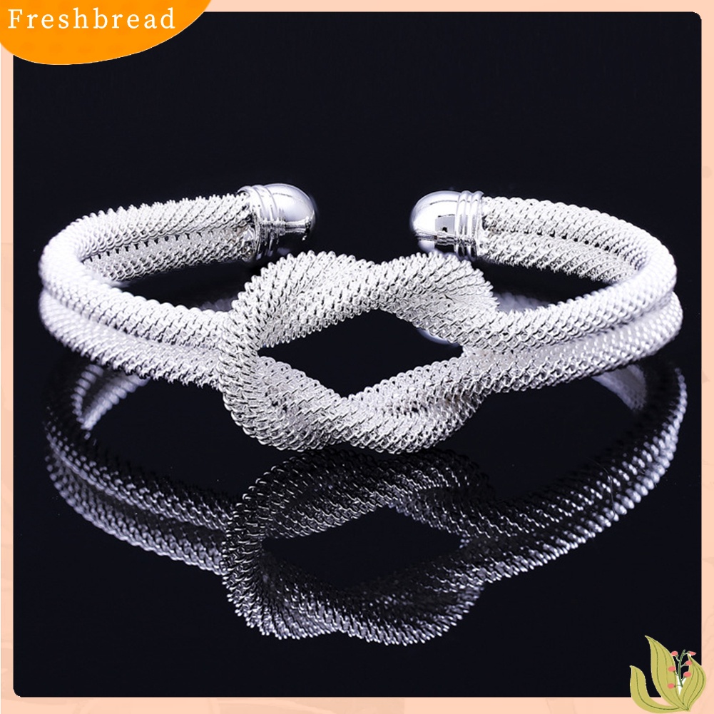 &lt; Freshbread &gt; Wanita Elegan Knotting Twist Mesh Tabung Pembukaan Manset Bangle Gelang Perhiasan Hadiah