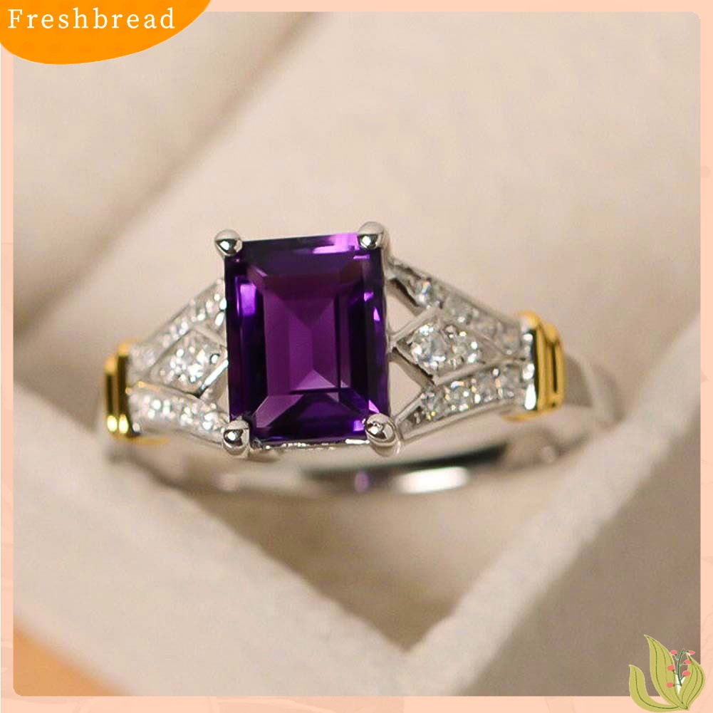 &lt; Freshbread &gt; Fashion Persegi Panjang Kubik Zirkon Berlian Imitasi Cincin Pengantin Pernikahan Pertunangan Perhiasan