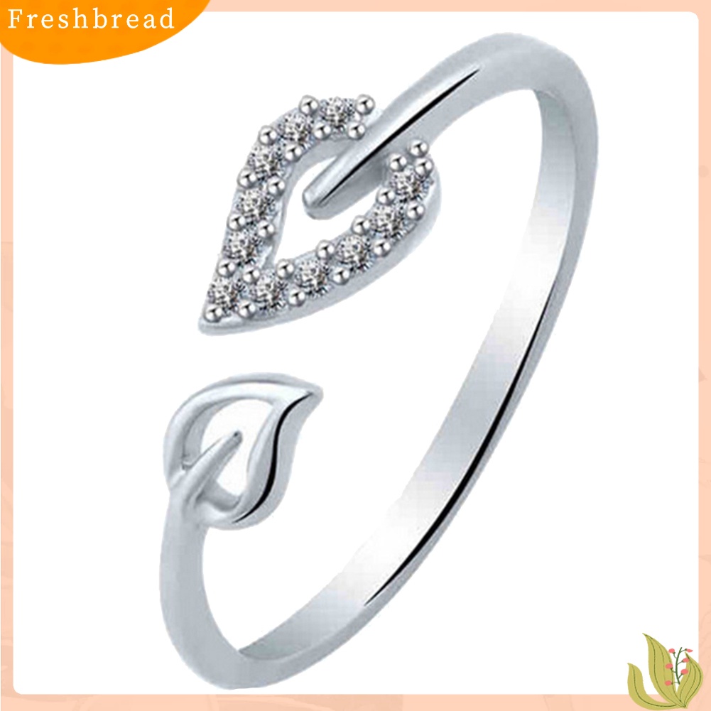 &lt; Freshbread &gt; Unik Dapat Disesuaikan Berongga Hati Daun Berlian Imitasi Pembukaan Jari Cincin Wanita Perhiasan