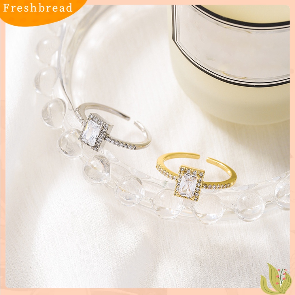 &lt; Freshbread &gt; Wanita Cincin Shiny Mewah Open Mouth Eye-catching Semua Pertandingan Perhiasan Hadiah Bentuk Persegi Berlian Imitasi Bertatahkan Wanita Ladies Finger Ring Untuk Pakaian Sehari-Hari