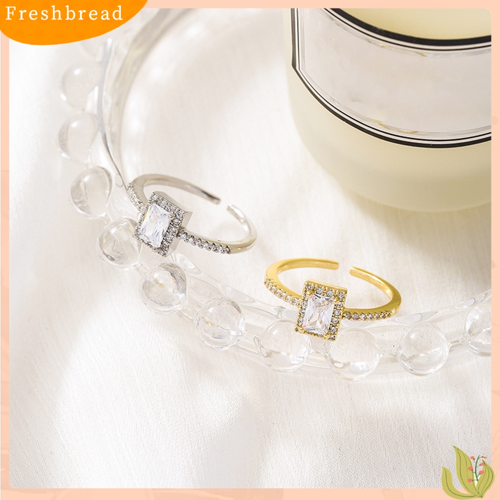 &lt; Freshbread &gt; Wanita Cincin Shiny Mewah Open Mouth Eye-catching Semua Pertandingan Perhiasan Hadiah Bentuk Persegi Berlian Imitasi Bertatahkan Wanita Ladies Finger Ring Untuk Pakaian Sehari-Hari