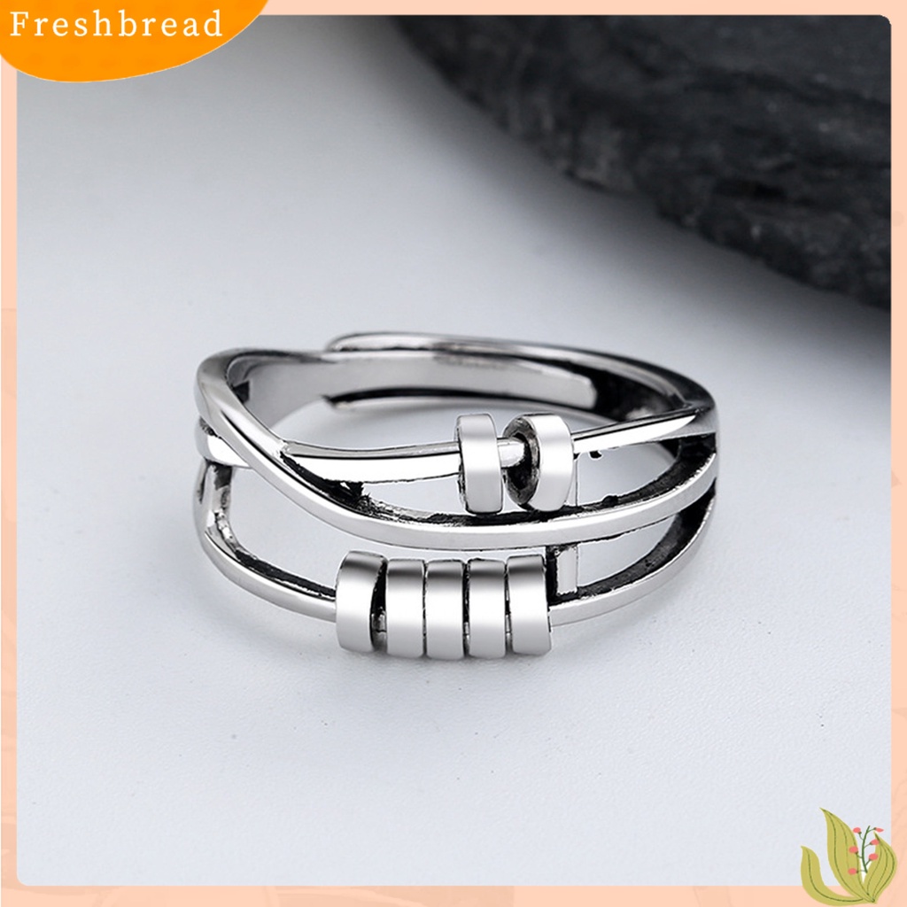 &lt; Freshbread &gt; Cincin Jari Tiga Lingkaran Pembukaan Wanita Anti Kecemasan Adjustable Ring Dengan Manik-Manik Untuk Pacaran