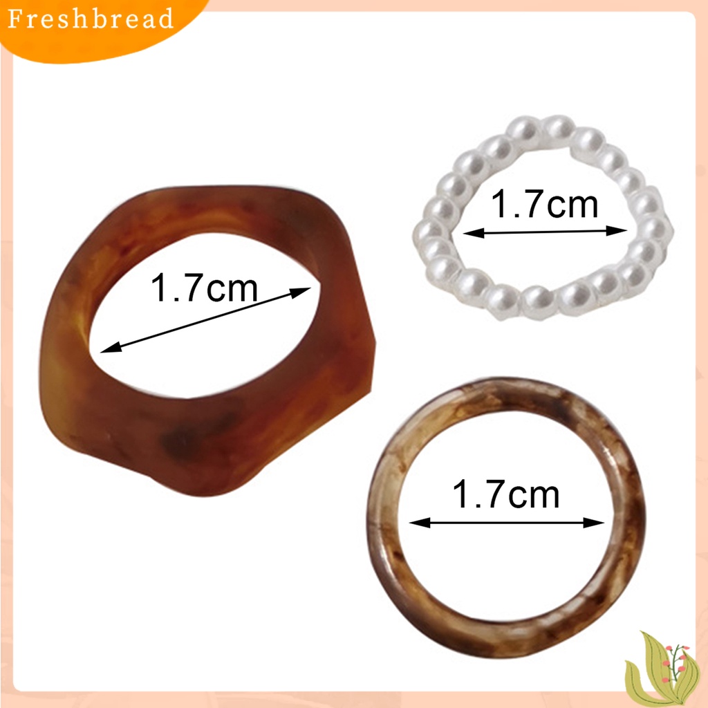 &lt; Freshbread &gt; 3Pcs Cincin Jari Geometris Dekorasi Wanita Semua Pertandingan Mutiara Imitasi Rings Perhiasan Hadiah