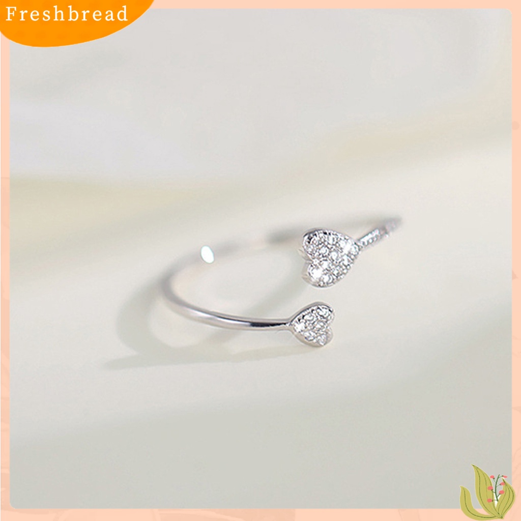 &lt; Freshbread &gt; Cincin Jari Hati Cubic Zirconia Perhiasan Pembukaan Adjustable Finger Ring Hadiah Hari Kasih Sayang