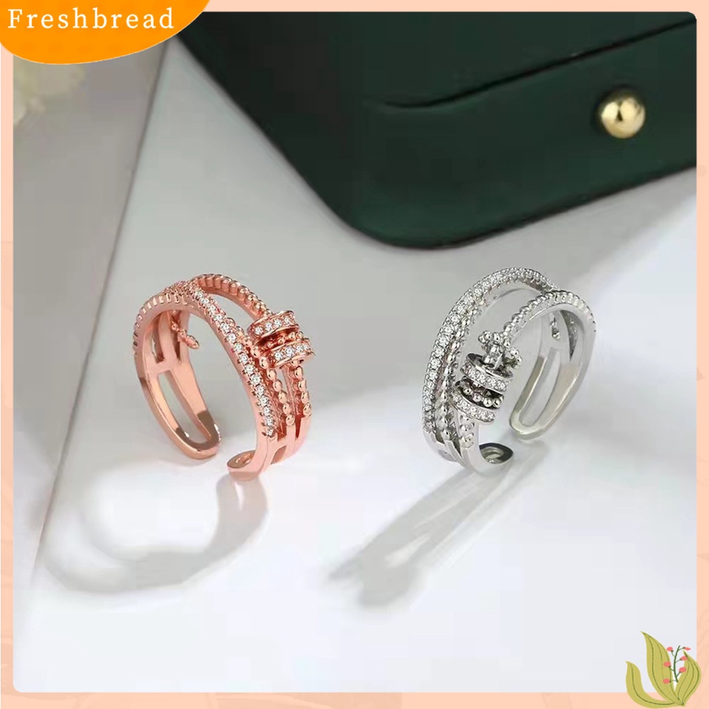 &lt; Freshbread &gt; Anti Kecemasan Cincin Shiny Cubic Zirconia Inlay Beads Adjustable Ring Dekorasi Perhiasan Aksesoris Fashion Wanita Pria Kecemasan Worry Finger Stress Relief Rings