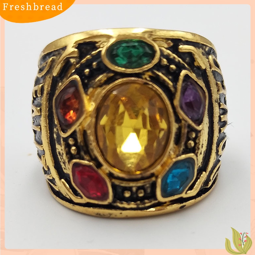 &lt; Freshbread &gt; Pria Keren Perang Tak Terbatas Thanos Band Perhiasan Warna-Warni Power Mind Soul Letters Ring