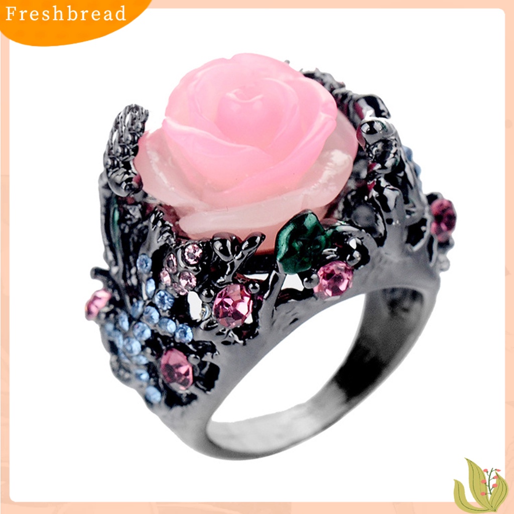 &lt; Freshbread &gt; Cincin Hias Nice-looking Berlian Imitasi Desain Bunga Wanita Cincin Perhiasan Aksesoris