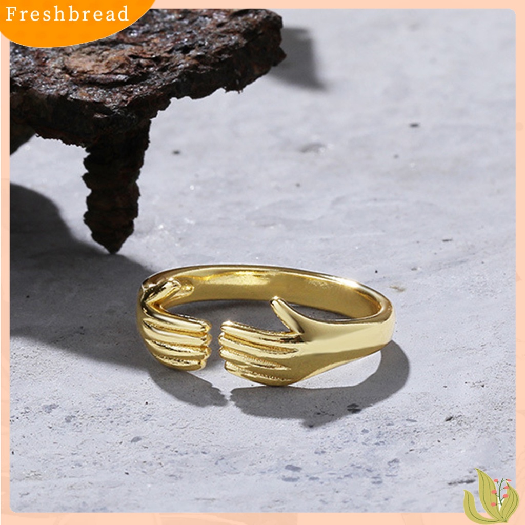 &lt; Freshbread &gt; Wanita Cincin Geometris Electroplating Halus Adjustable Menawan Dekorasi Tahan Luntur Kepribadian Retro Cinta Peluk Cincin Wanita Perhiasan