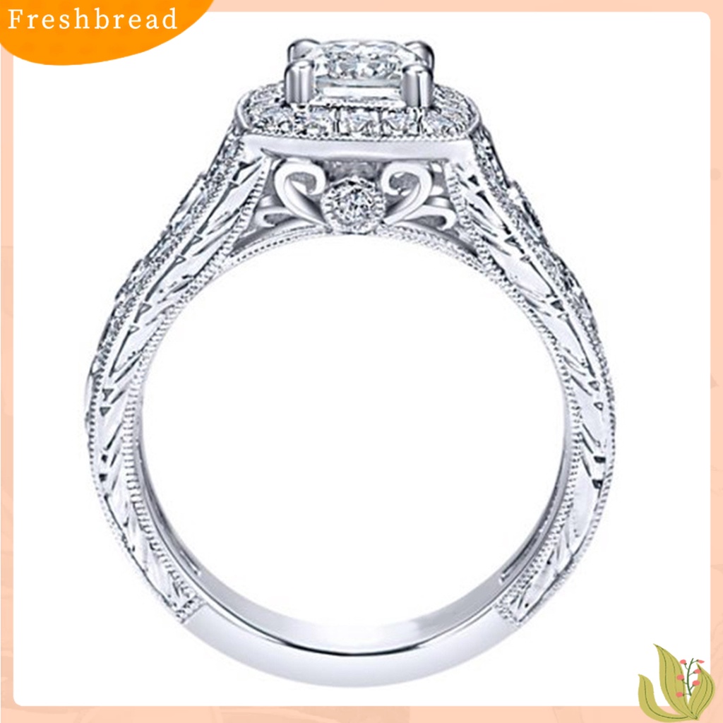 &lt; Freshbread &gt; Shiny Bright Luster Copper Women Ring Berongga Timbul Pola Bunga Cubic Zirconia Cincin Perhiasan Aksesoris