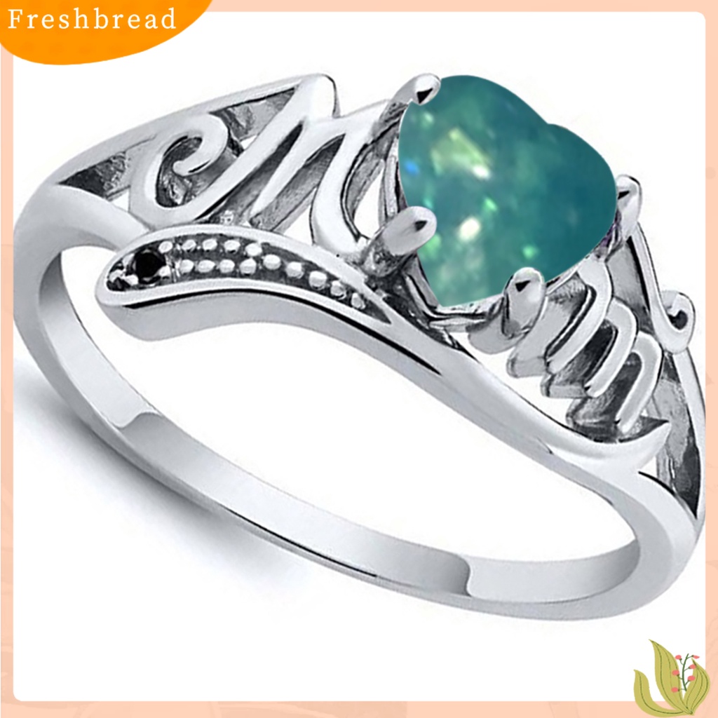 &lt; Freshbread &gt; Huruf Ukiran Bentuk Hati Opal Imitasi Hias Band Cincin Perhiasan Hadiah Untuk Ibu