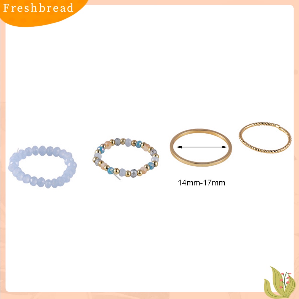 &lt; Freshbread &gt; 4Pcs/Set Wanita Cincin Bohemian Vintage Manik-Manik Peregangan Tali Semua Pertandingan Dekorasi Hadiah Kristal Imitasi Manik-Manik Warna-Warni Pesta Jari Cincin Perhiasan Fashion Untuk Pakaian Sehari-Hari