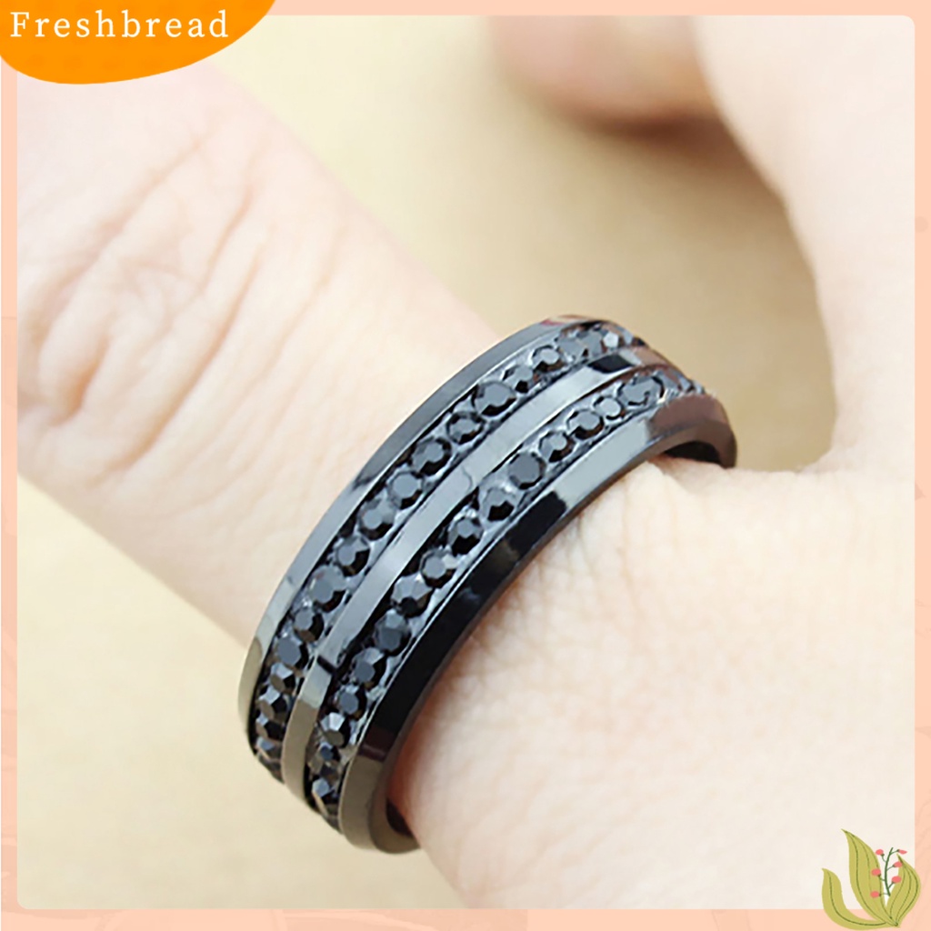 &lt; Freshbread &gt; Band Ring Berlian Imitasi Dekorasi Perhiasan Hadiah Stainless Steel Pria Dan Wanita Band Finger Ring Untuk Pesta