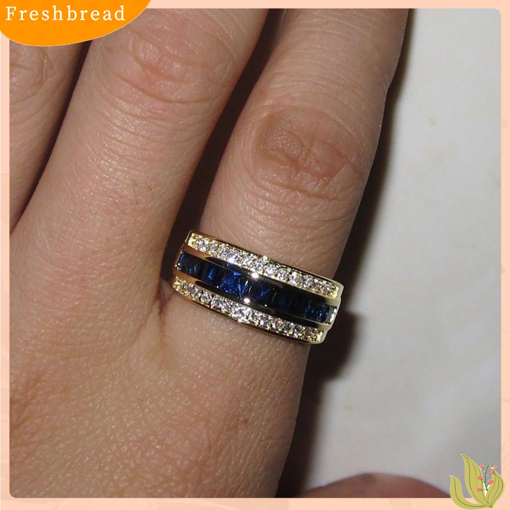 &lt; Freshbread &gt; Fashion Unisex Berlian Imitasi Mengkilap Bertatahkan Perhiasan Cincin Jari Pertunangan Pengantin