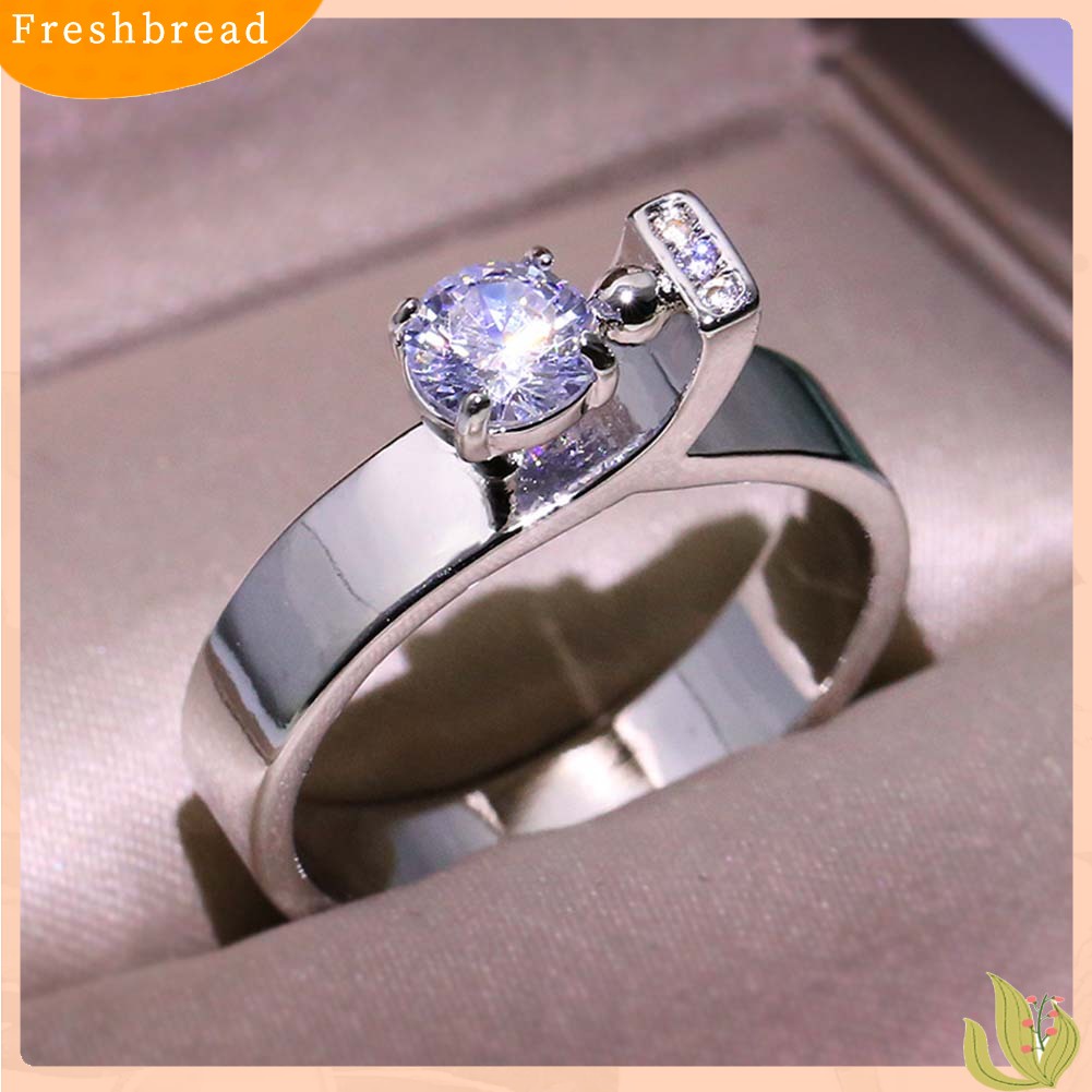 &lt; Freshbread &gt; Wanita Bulat Cubic Zirconia Bertatahkan Jari Cincin Pernikahan Pertunangan Perhiasan Hadiah