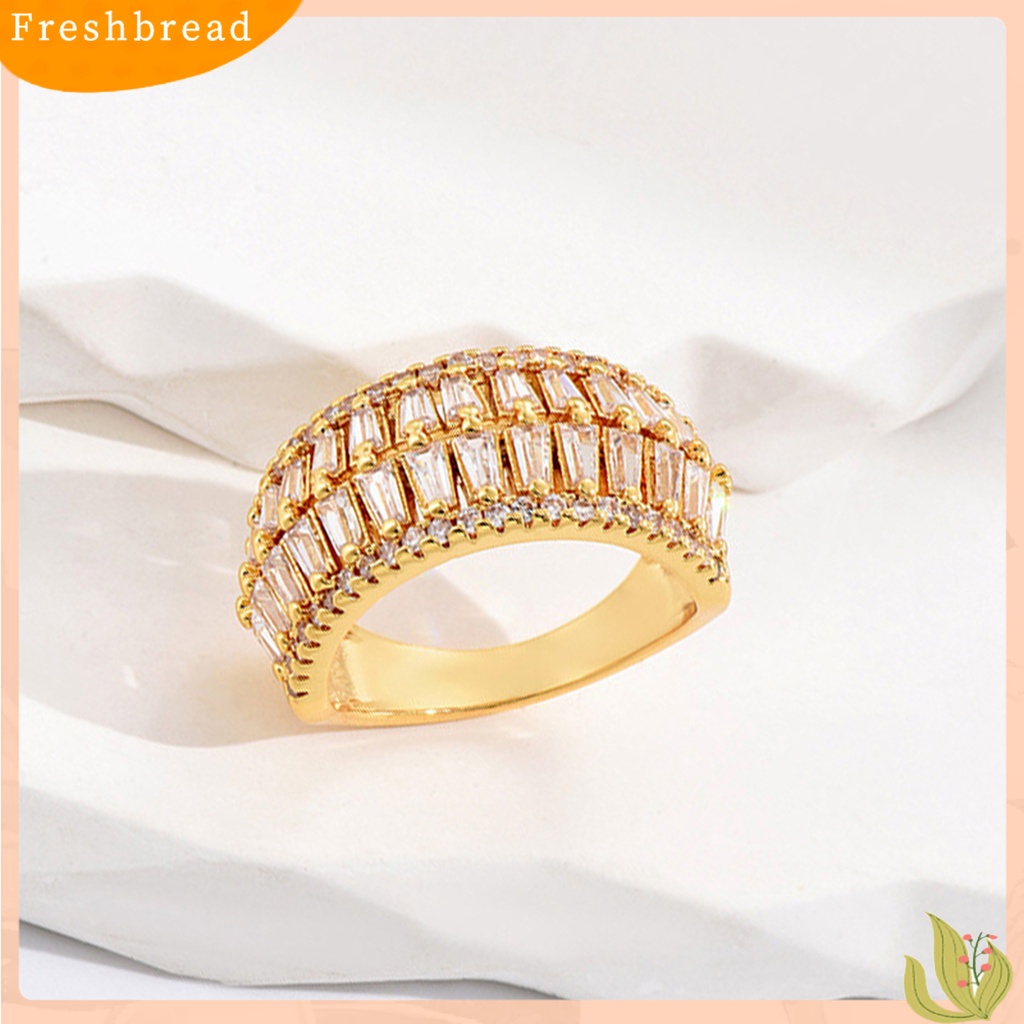 &lt; Freshbread &gt; Cincin Jari Cubic Zirconia Pembukaan Yang Dapat Disesuaikan Temperamen Hias Berdandan Geometris Mewah Baris Ganda Cincin Perhiasan Aksesori