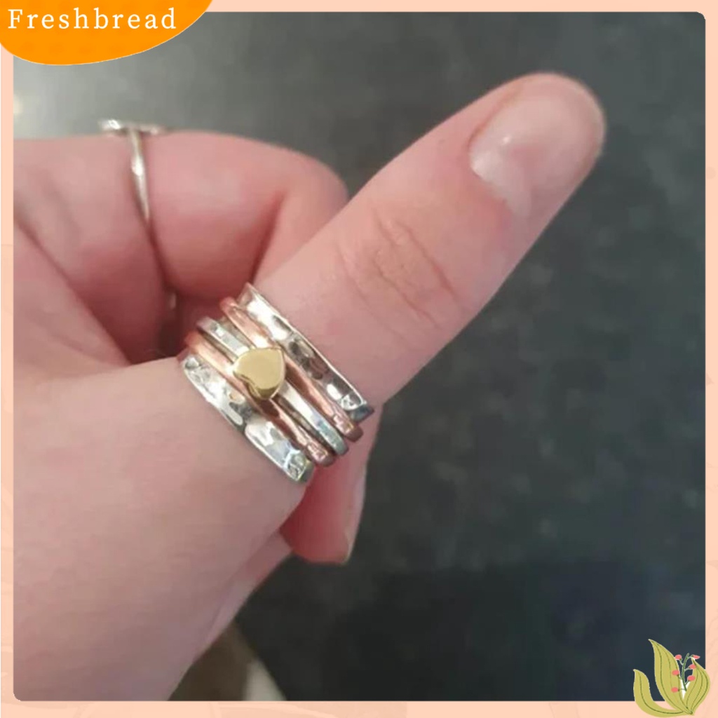 &lt; Freshbread &gt; Cincin Jari Hati Lebar Dapat Diputar Perhiasan Warna Ganda Vintage Plating Ring Untuk Kantor