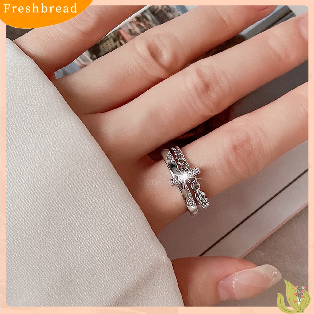 &lt; Freshbread &gt; Wanita Cincin Hip Hop Lapisan Ganda Hias Eye-catching Semua Pertandingan Hadiah Perhiasan Geometris Berlian Imitasi Bertatahkan Wanita Ladies Finger Ring Untuk Pacaran