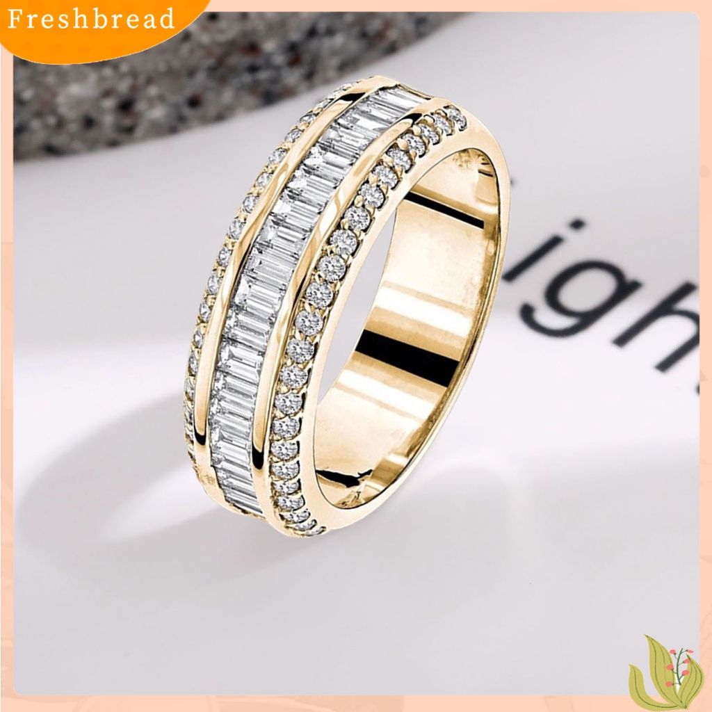 &lt; Freshbread &gt; Wanita Cincin Sederhana Simetris Berkilau Tiga Baris Berlian Imitasi Knuckle Ring Perhiasan Pengantin