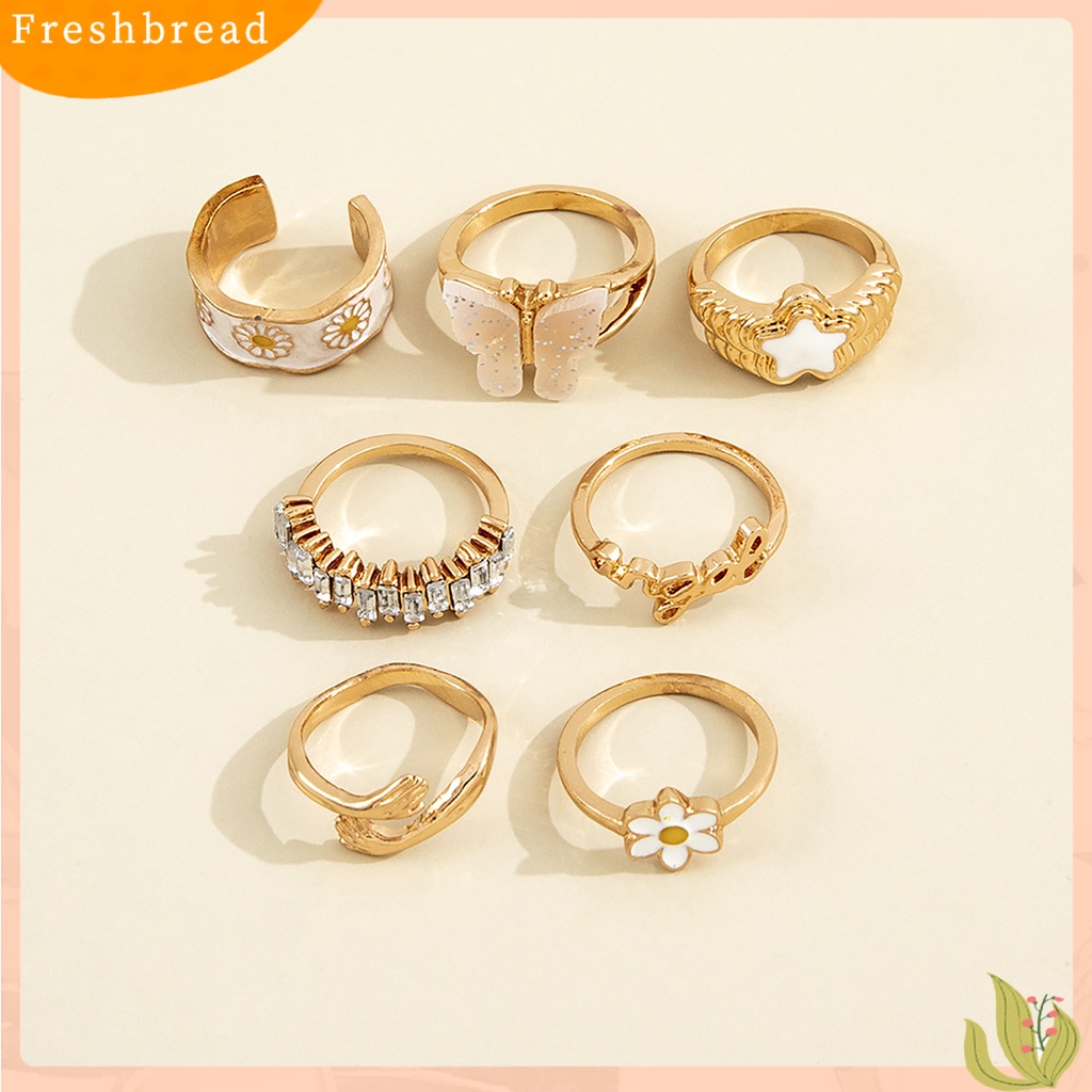 &lt; Freshbread &gt; 7 Pcs Knuckle Rings Butterfly Gothic Wanita Indah Stackable Finger Rings Perhiasan Hadiah