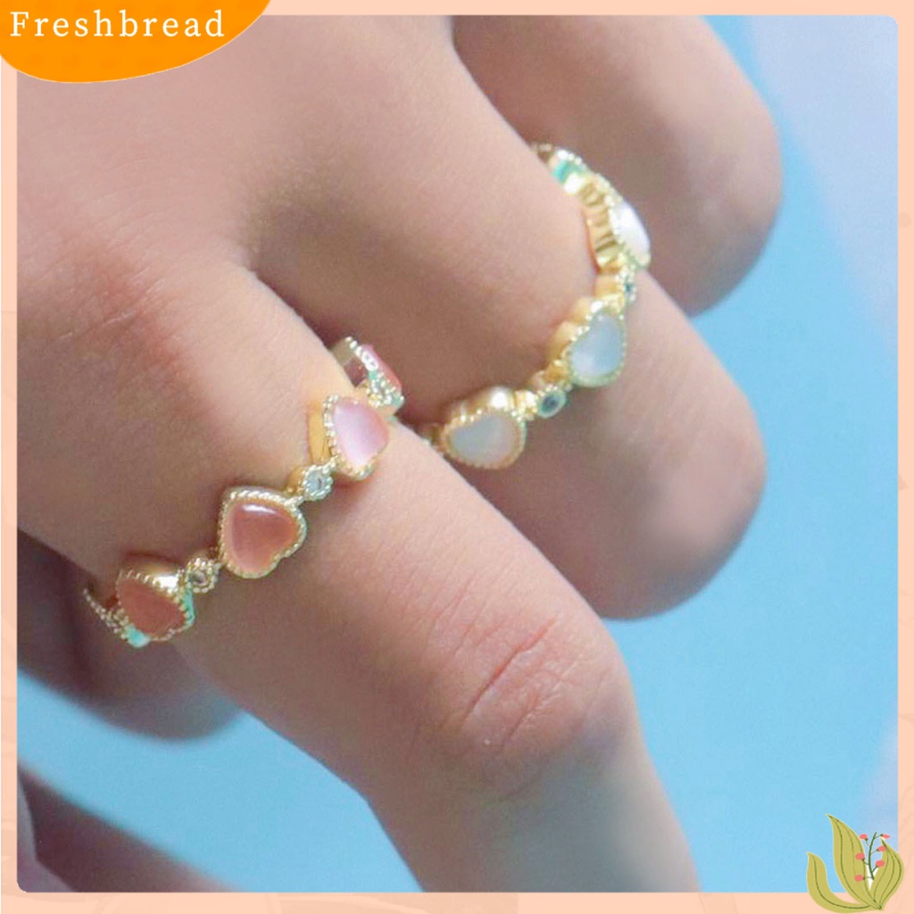 &lt; Freshbread &gt; Fashion Cincin Terbuka Dapat Disesuaikan Berbentuk Hati Opal Tembaga Jari Cincin Aksesoris Wanita