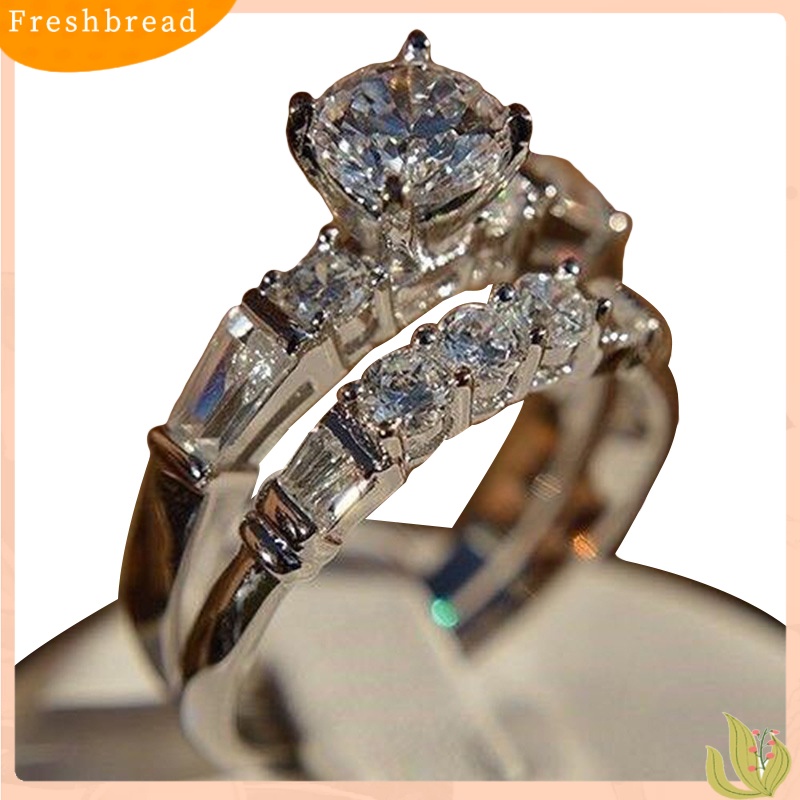 &lt; Freshbread &gt; 2Pcs/Set Shiny Cubic Zirconia Hias Wanita Pernikahan Cincin Perhiasan Pesona Hadiah