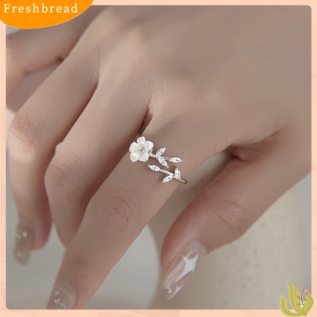 &lt; Freshbread &gt; Cincin Wanita Bunga Daun Pembukaan Yang Dapat Disesuaikan Lady Circlet Wedding Ring