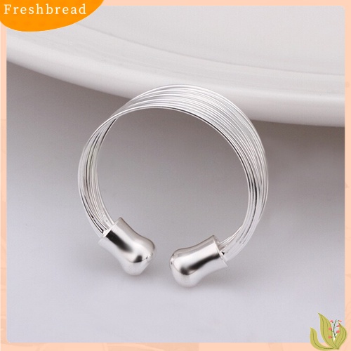 &lt; Freshbread &gt; Fashion Multilayer Rantai Cincin Wanita Perak Berlapis Lebar Band Adjustable Open Ring